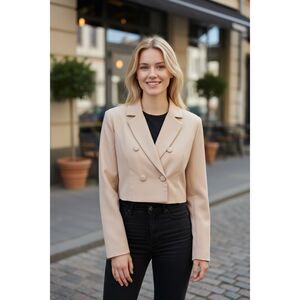 PrettyLittleThing Cropped Double Button Blazer Women's Size 4 US Stone Lined